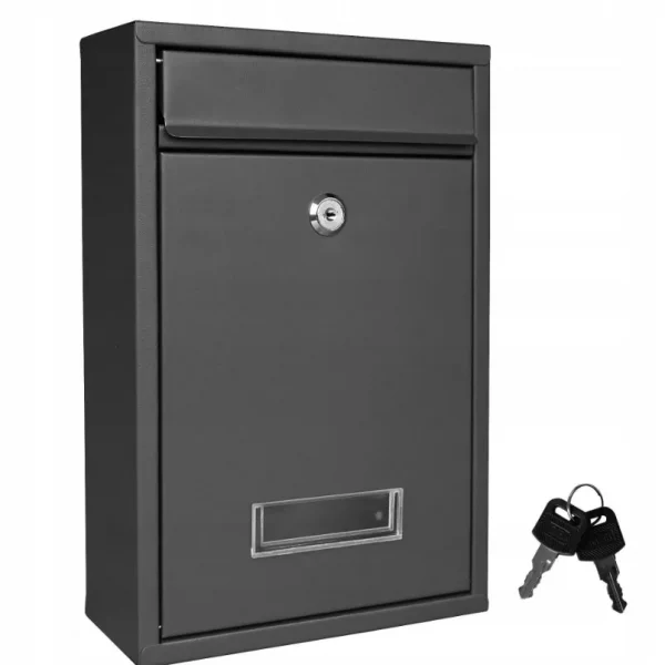 Tyylikkään näköinen metallinen Lukollinen postilaatikko musta 320 x 215 x 90 mm